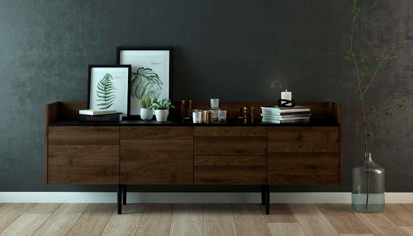 Credenza Indiana - Color Nogal y Negro - Tu Gow