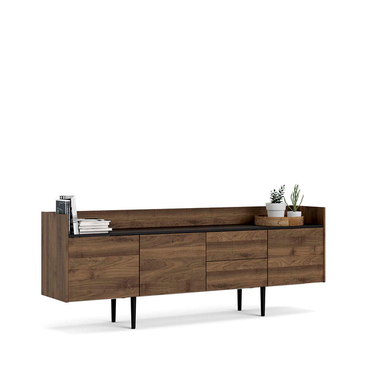 Credenza Indiana - Color Nogal y Negro - Tu Gow