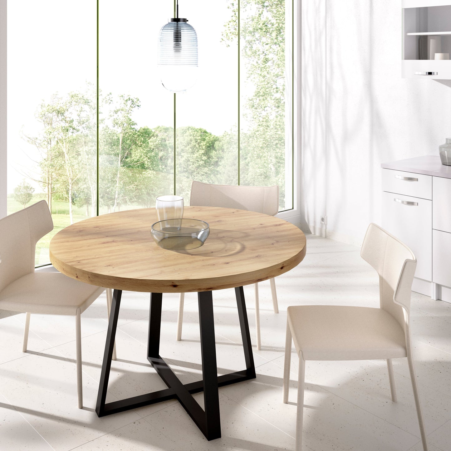 Mesa de Comedor Redonda Duna - Color madera y Negro - Tugow