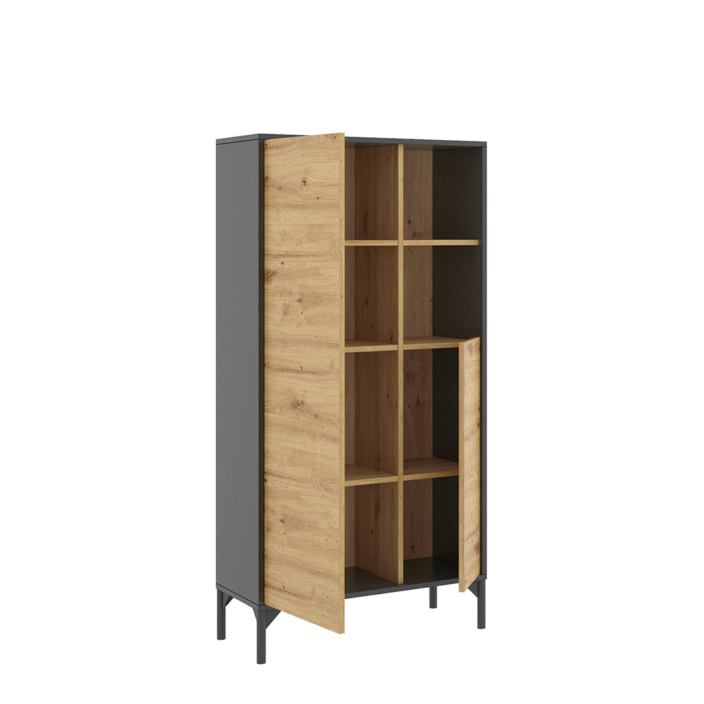 Vitrina 2 puertas Lak- Color madera y Gris - Tugow