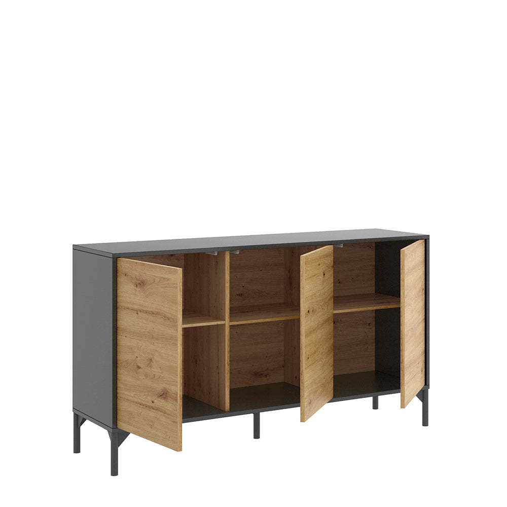 Credenza 3 puertas Lak- Color madera y Gris - Tugow