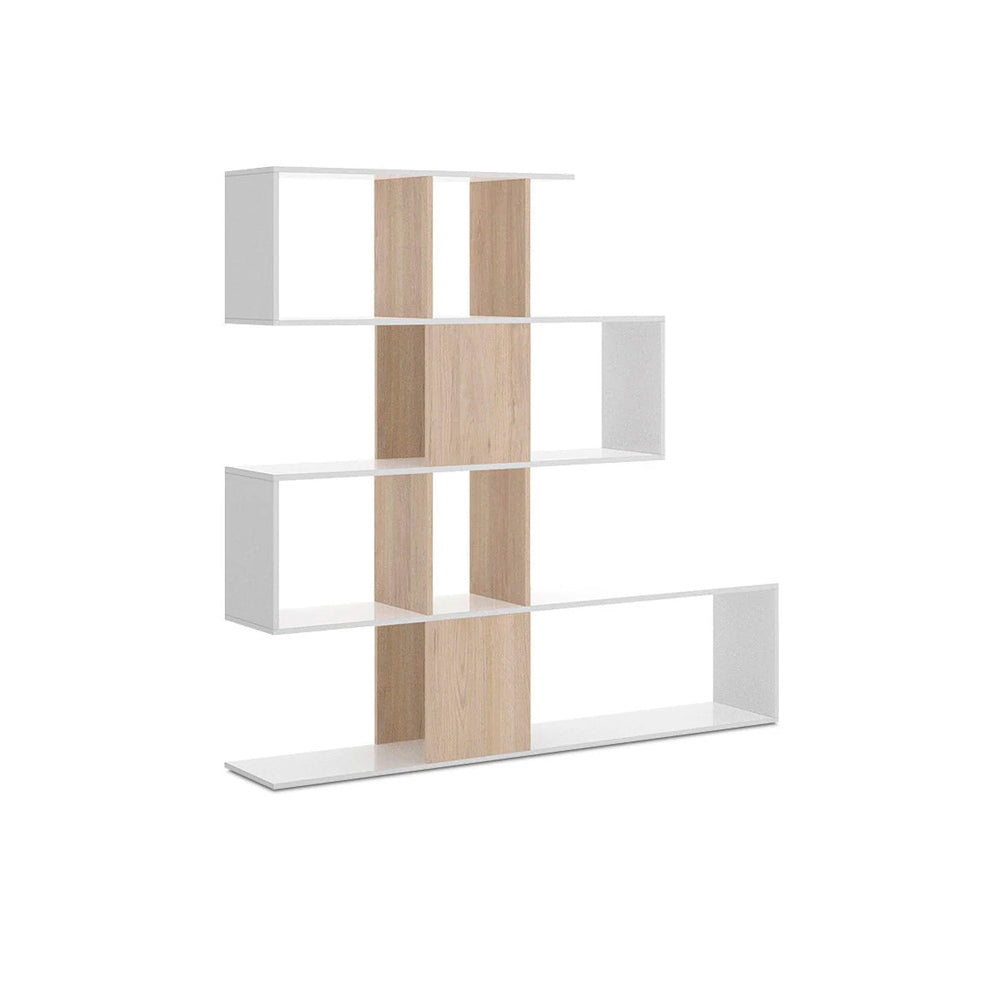 Librero Levon - Color Madera y Blanco Brillante - Tugow