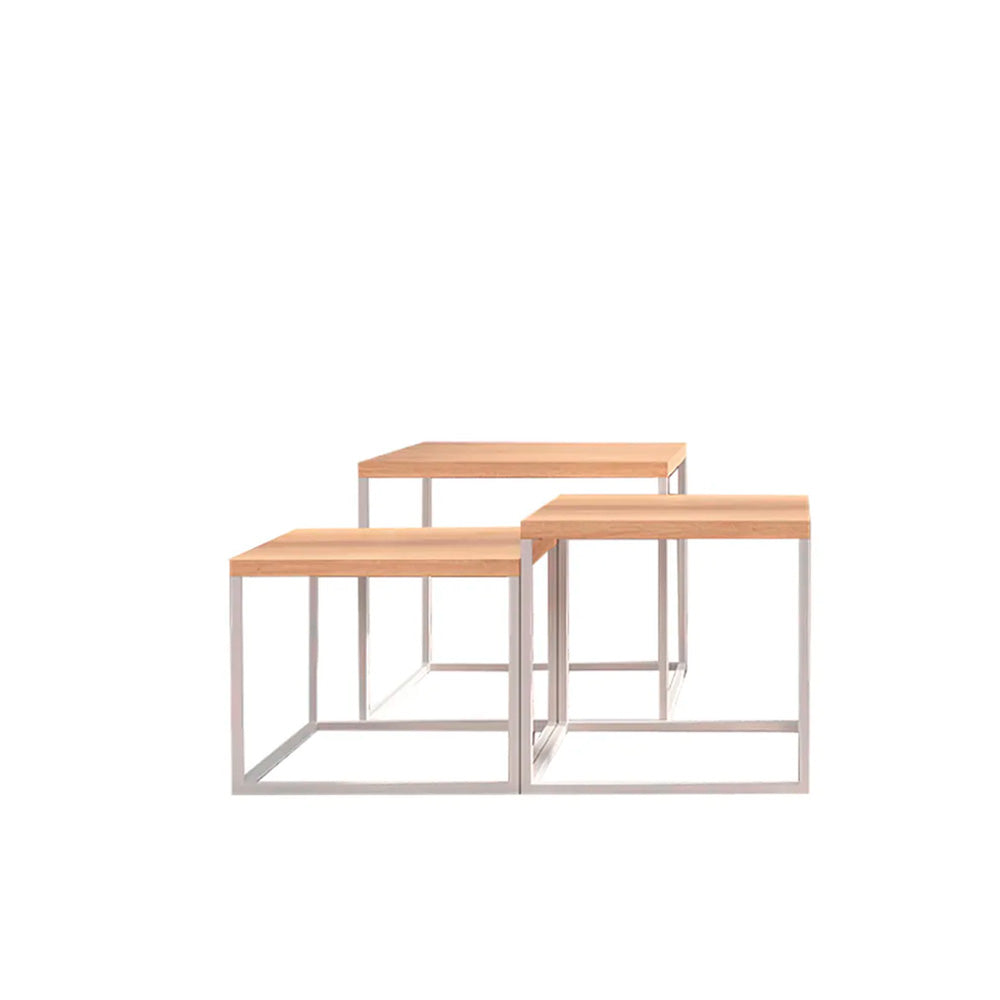 Juego de 3 mesas de centro Long - Blanco y Color Madera - Tugow