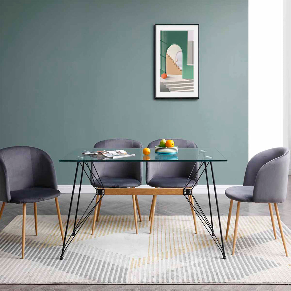 Comedor Macoba con 4 sillas terciopelo Elisa - Gris - Tugow