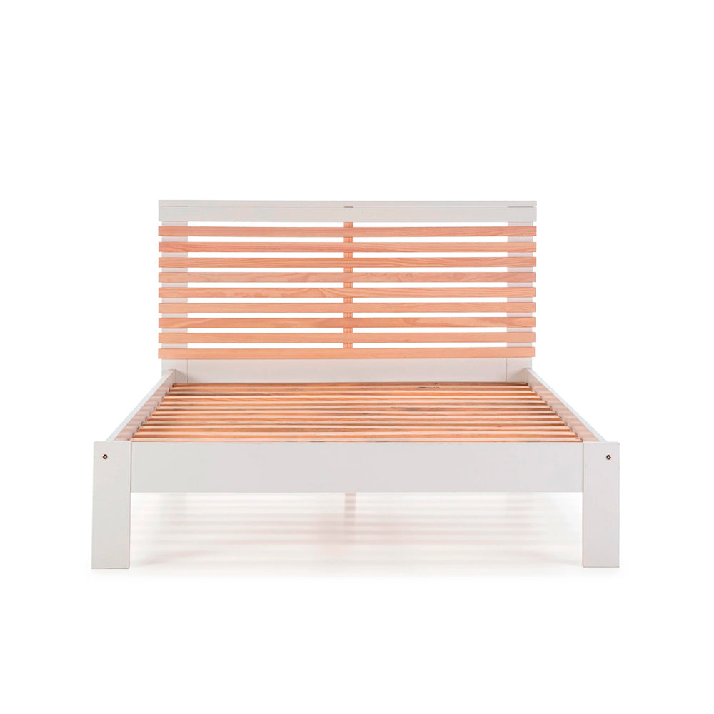 Cama matrimonial Maru - Blanco y Madera - Tugow