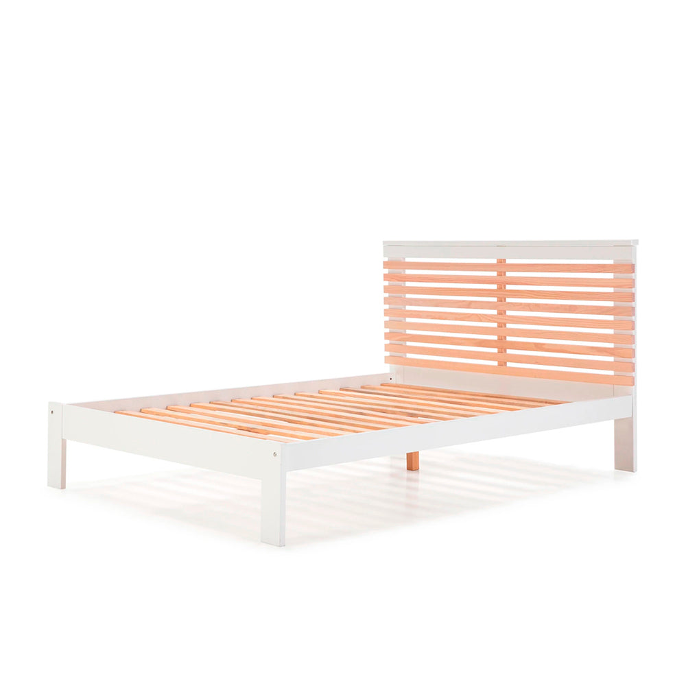 Cama matrimonial Maru - Blanco y Madera - Tugow