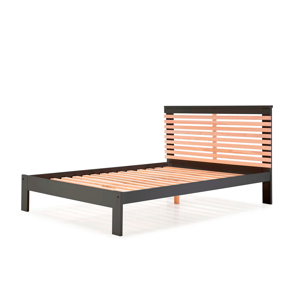 Cama matrimonial Maru - Gris Oscuro y Madera - Tugow