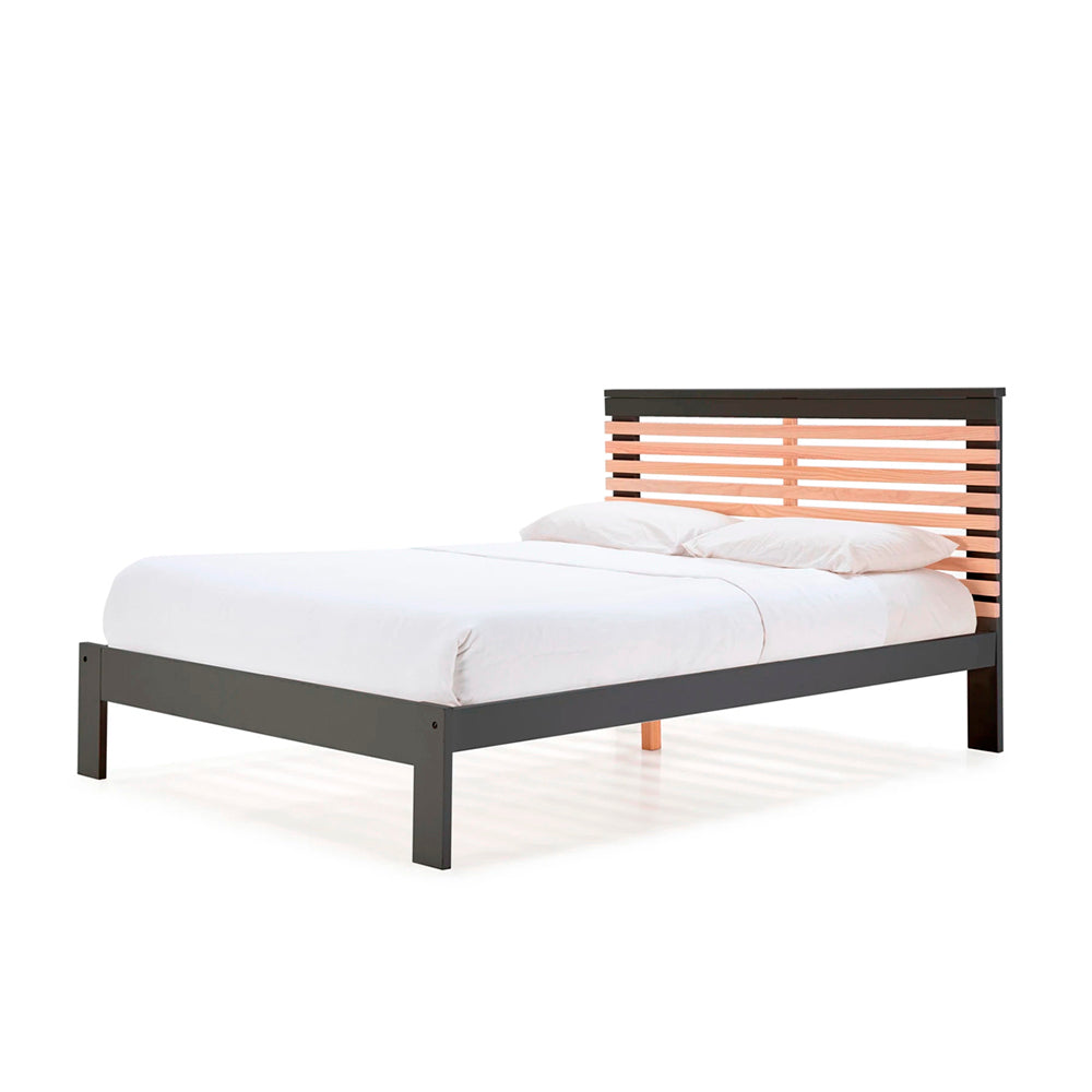 Cama matrimonial Maru - Gris Oscuro y Madera - Tugow