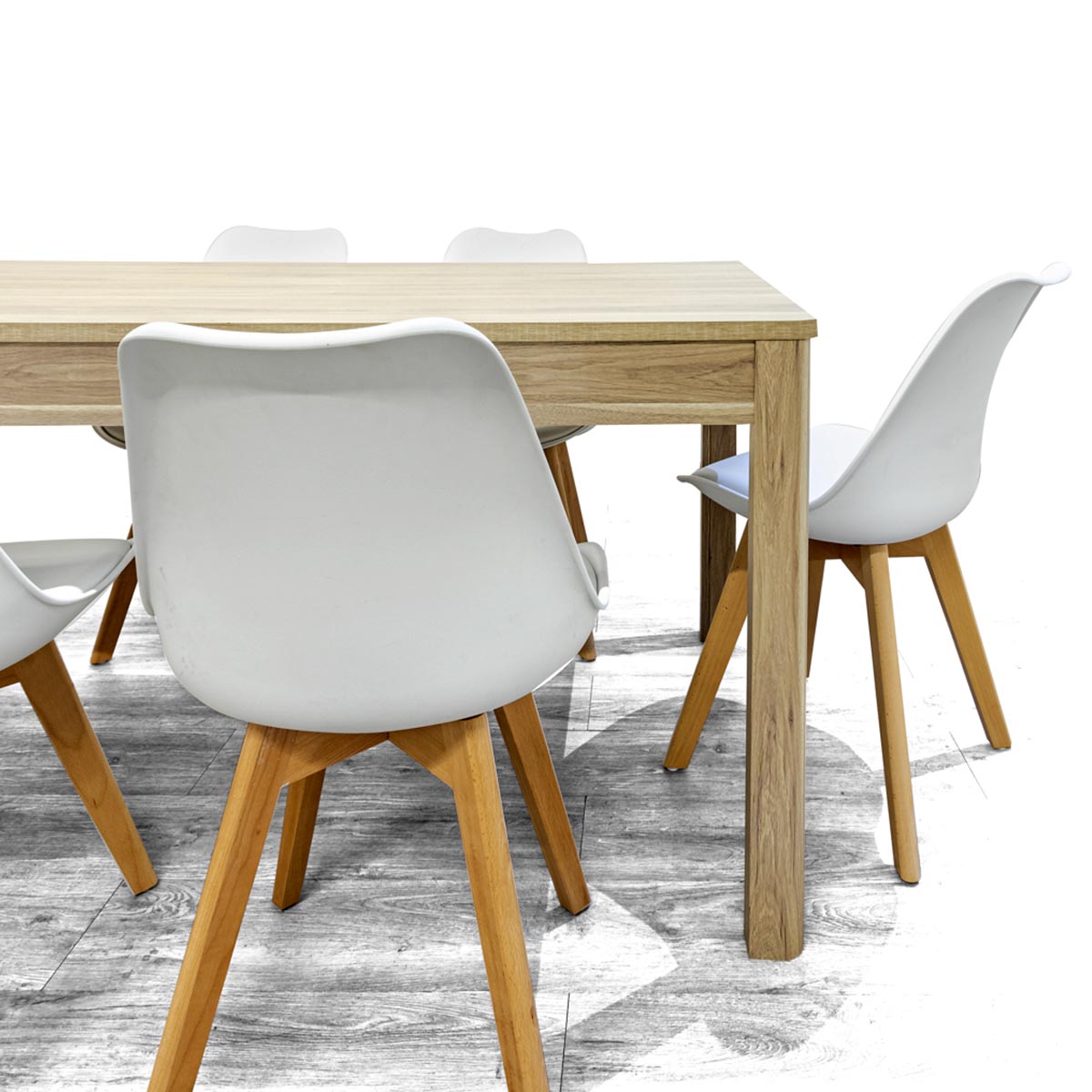 Mesa color roble con 6 sillas blancas - Tu Gow
