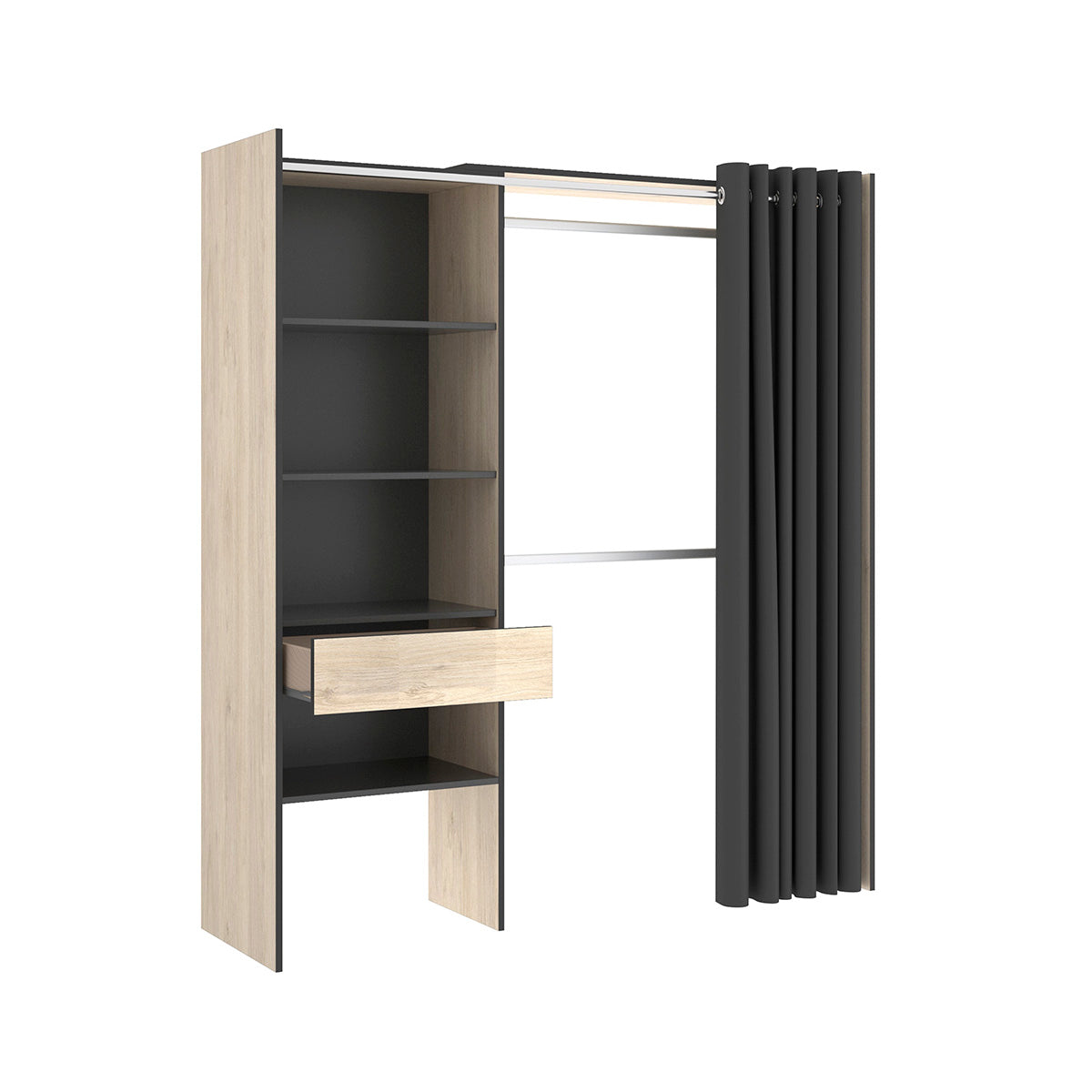 Clóset Nozomi de 160cm - Color Madera y Gris Oscuro - Tu Gow