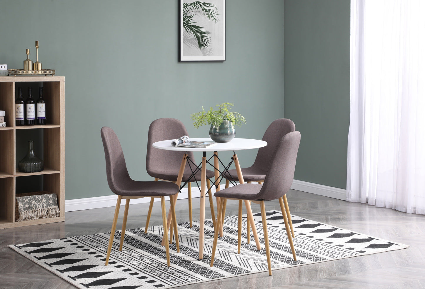 Comedor Munich con 4 sillas Oxford - Blanco y Gris - Tugow