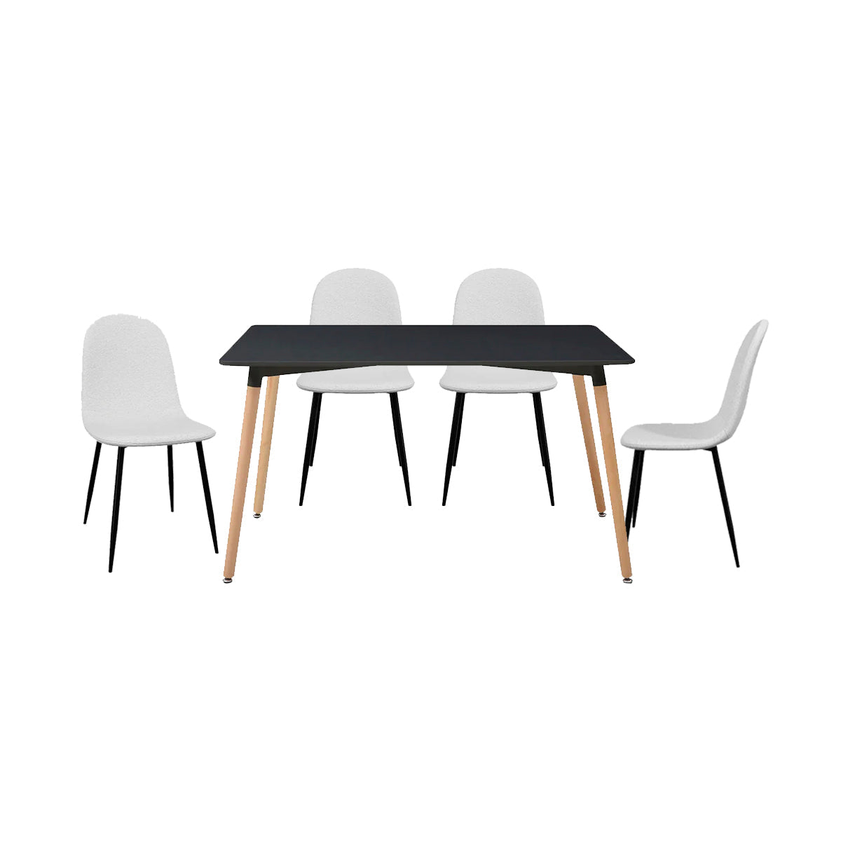Mesa rectangular Munich con 4 sillas Boucle - Negro y Blanco