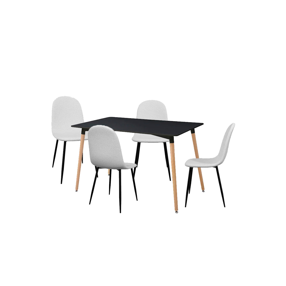 Mesa rectangular Munich con 4 sillas Boucle - Negro y Blanco