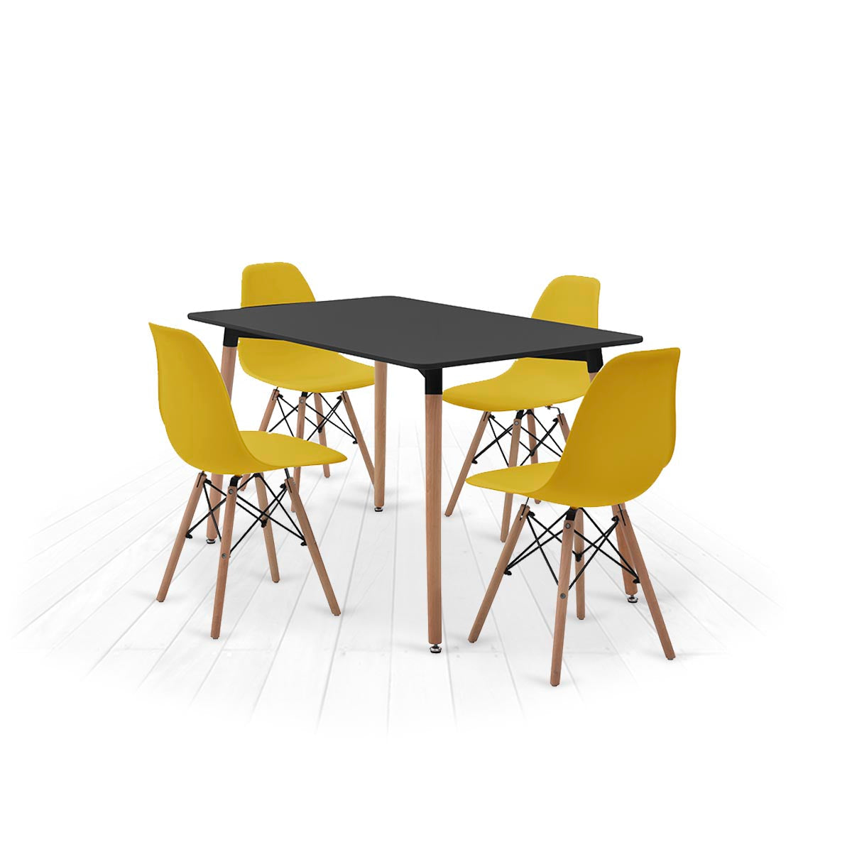 Mesa rectangular negra con 4 sillas amarillas - Tu Gow