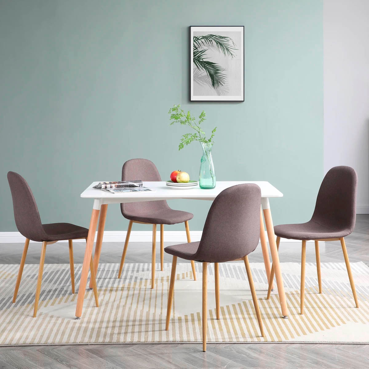 Mesa rectangular blanca con 4 sillas grises - Tu Gow
