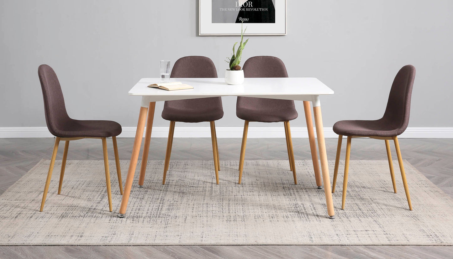 Mesa rectangular blanca con 4 sillas grises - Tu Gow