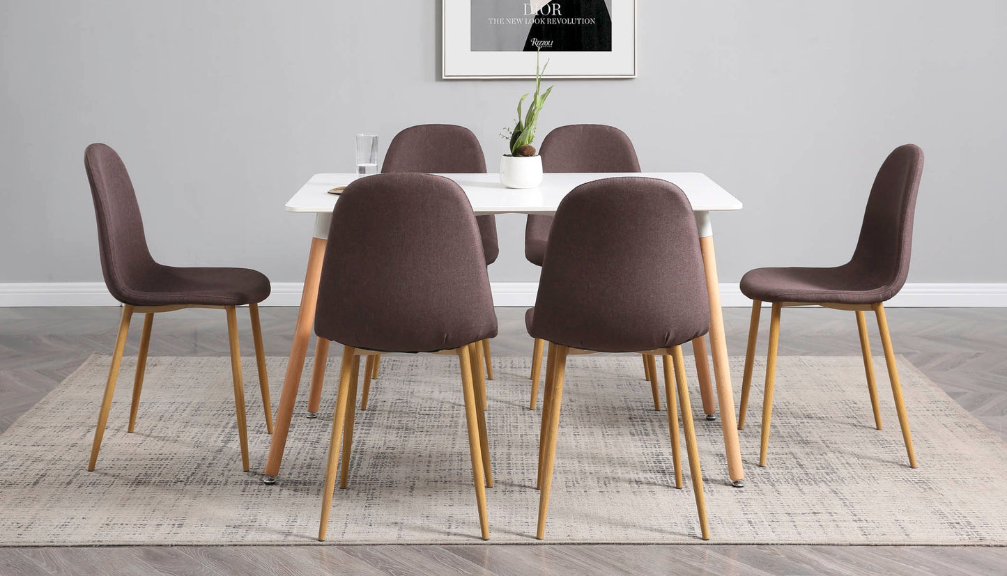Mesa rectangular blanca con 4 sillas grises - Tu Gow