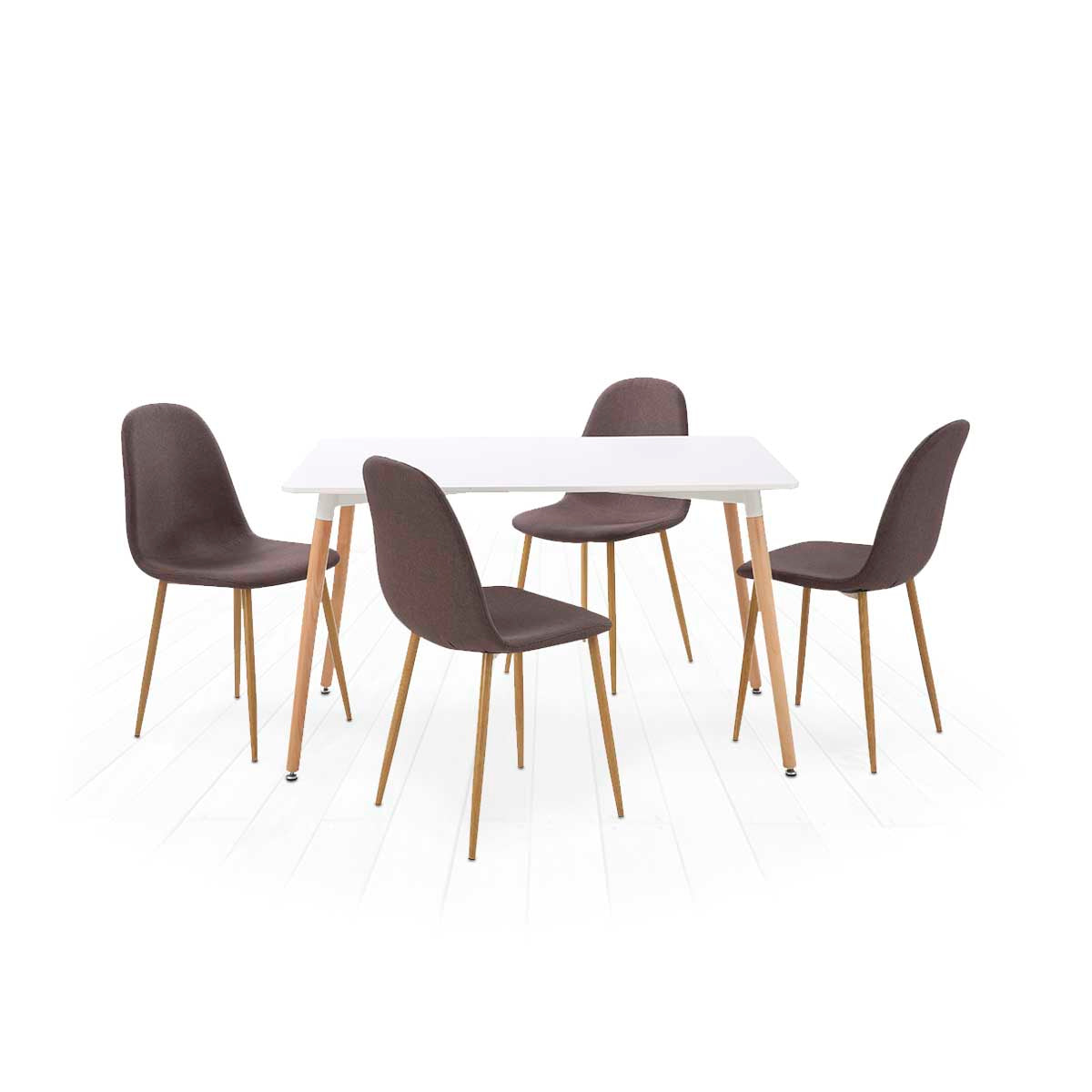 Mesa rectangular blanca con 4 sillas grises - Tu Gow