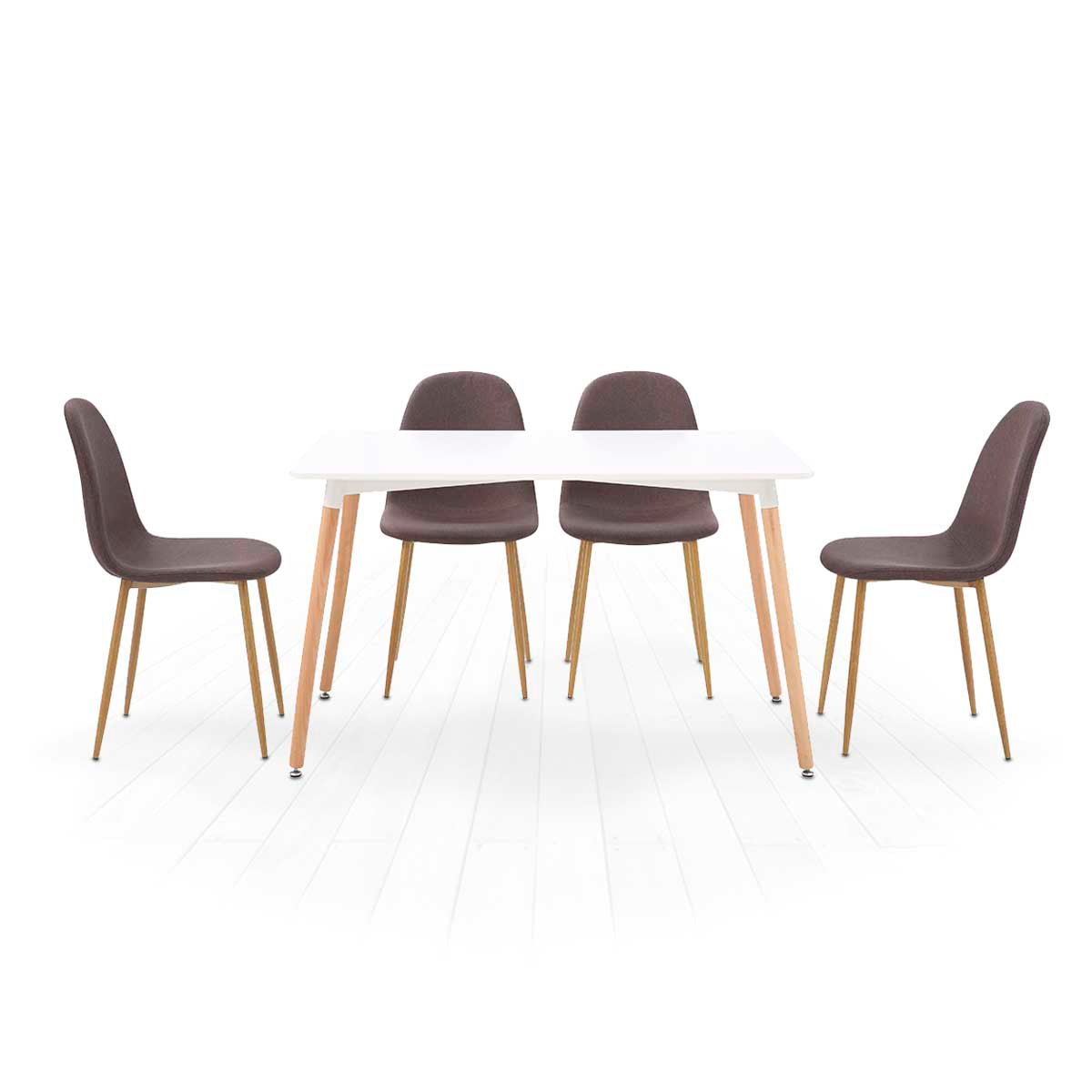 Mesa rectangular blanca con 4 sillas grises - Tu Gow