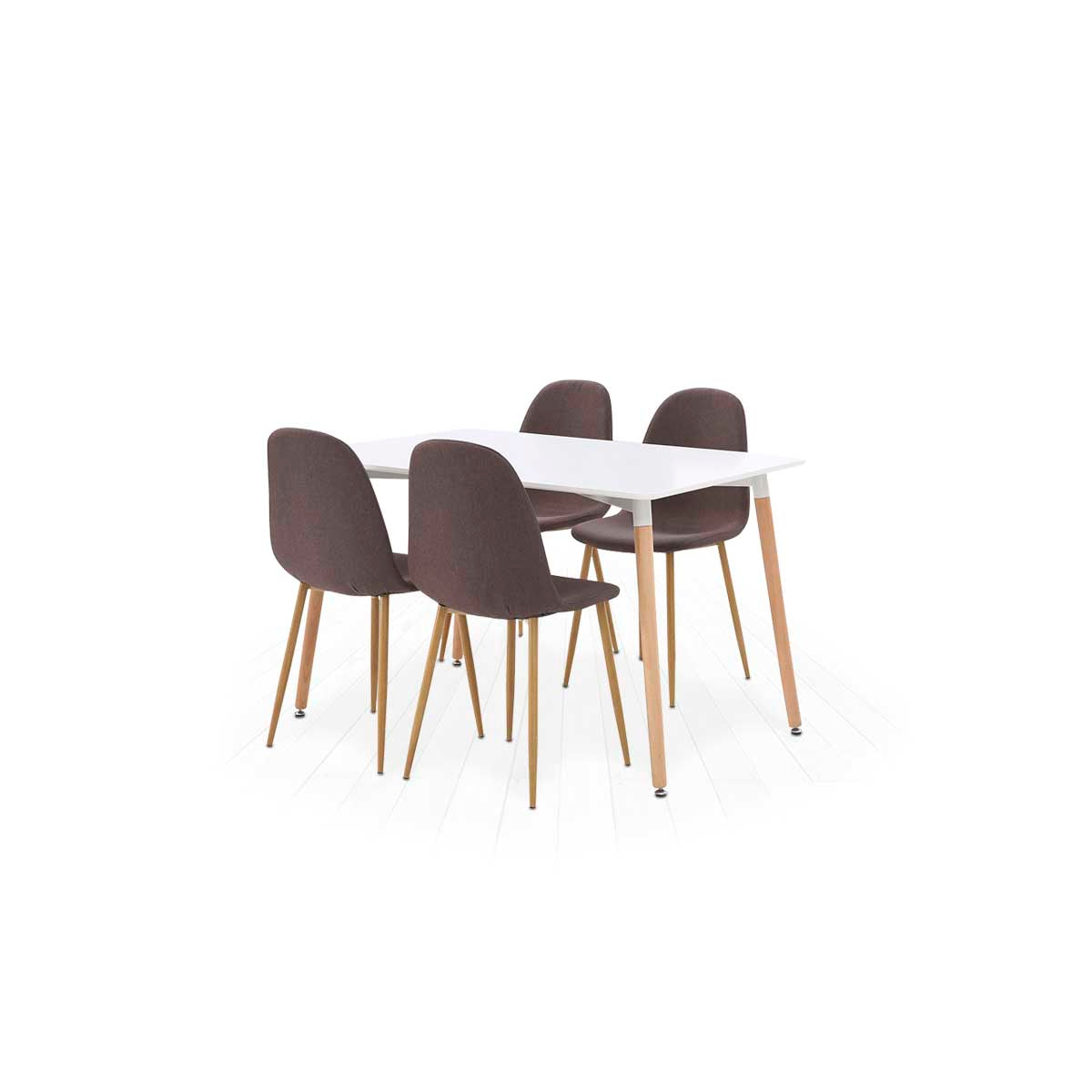 Mesa rectangular blanca con 4 sillas grises - Tu Gow