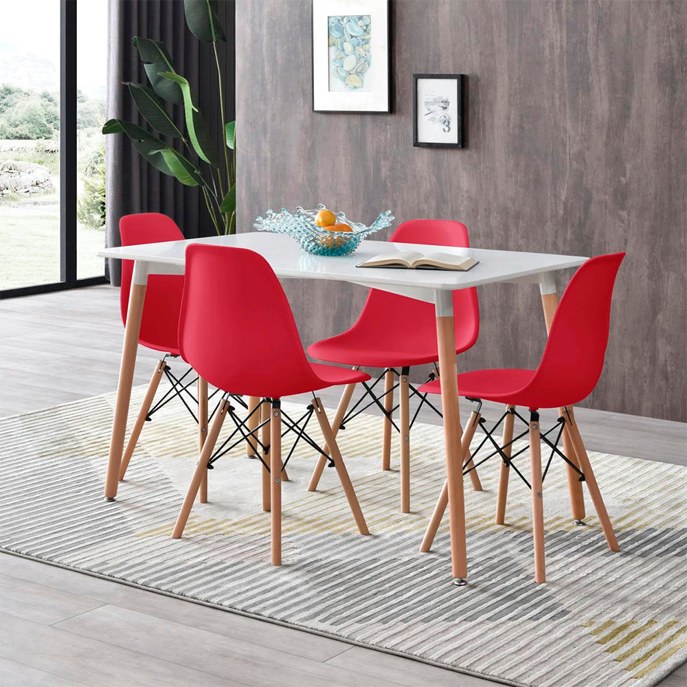 Comedor Munich con 4 sillas Oslo - Blanco y Rojo - Tugow