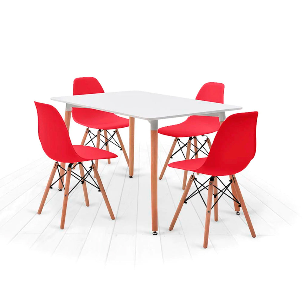 Comedor Munich con 4 sillas Oslo - Blanco y Rojo - Tugow