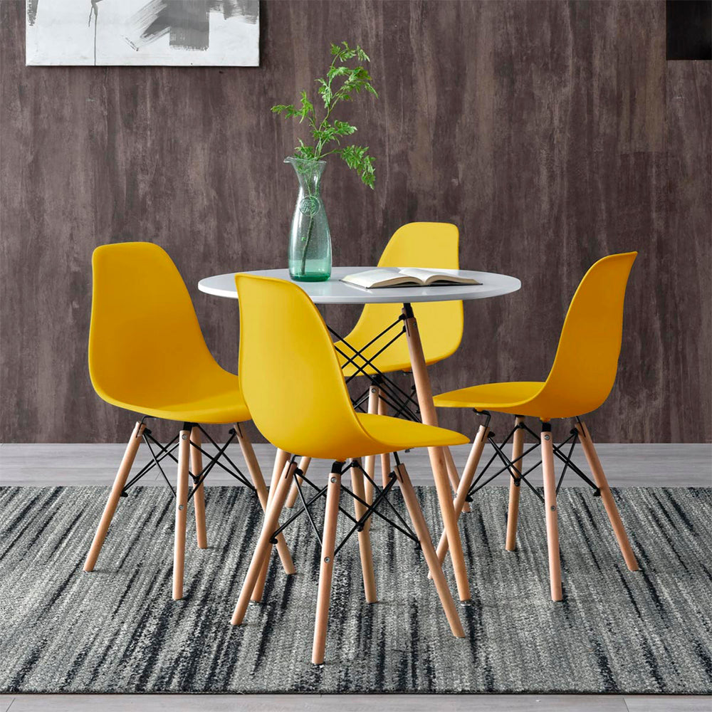 Comedor Munich con 4 sillas Oslo - Blanco y Amarillo - Tugow