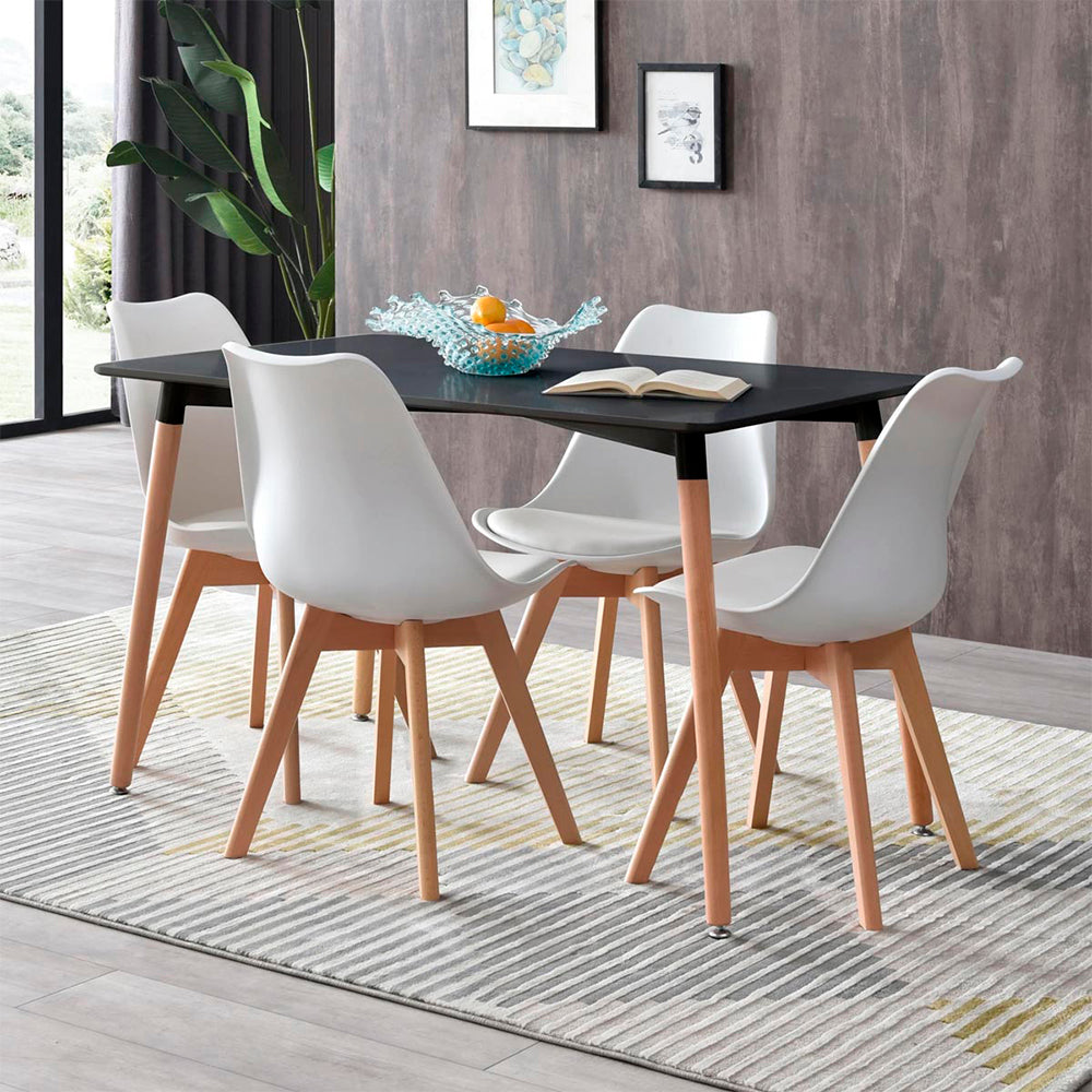 Comedor Munich con 4 sillas Helsinki - Negro y Blanco - Tugow