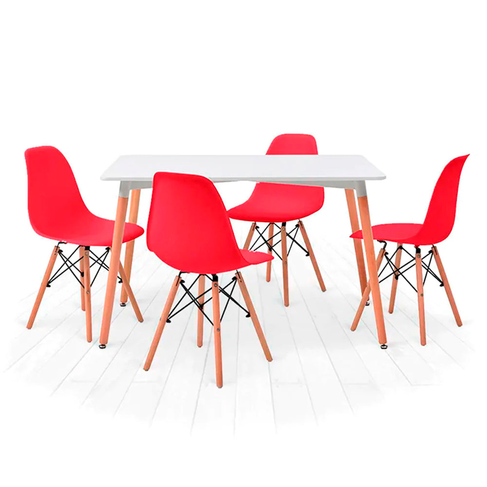 Comedor Munich con 4 sillas Oslo - Blanco y Rojo - Tugow
