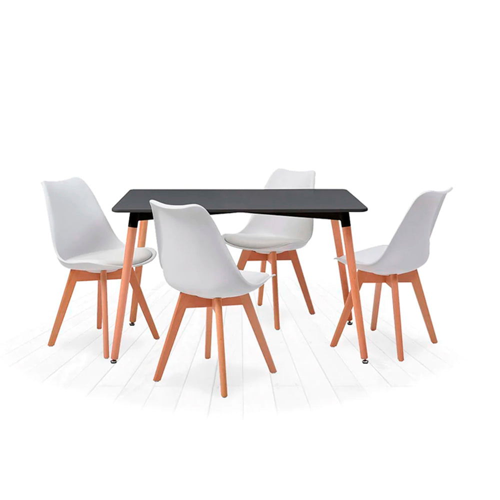 Comedor Munich con 4 sillas Helsinki - Negro y Blanco - Tugow