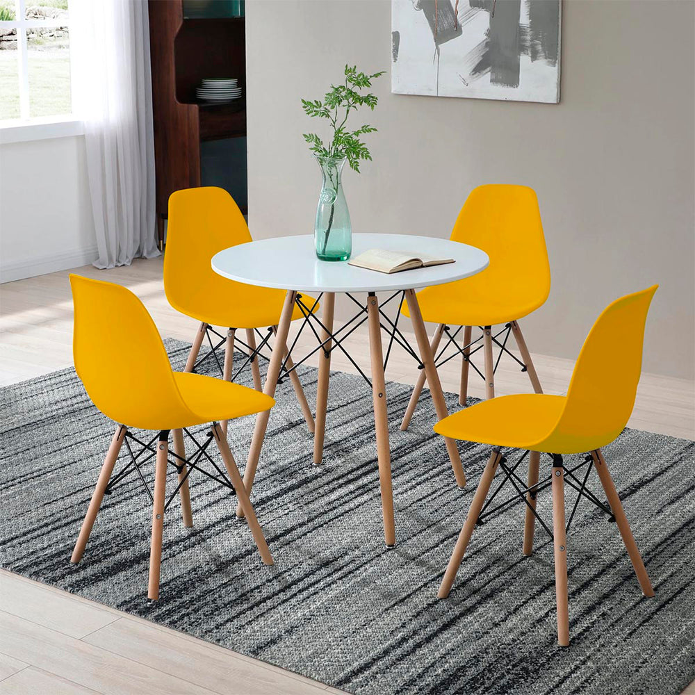 Comedor Munich con 4 sillas Oslo - Blanco y Amarillo - Tugow