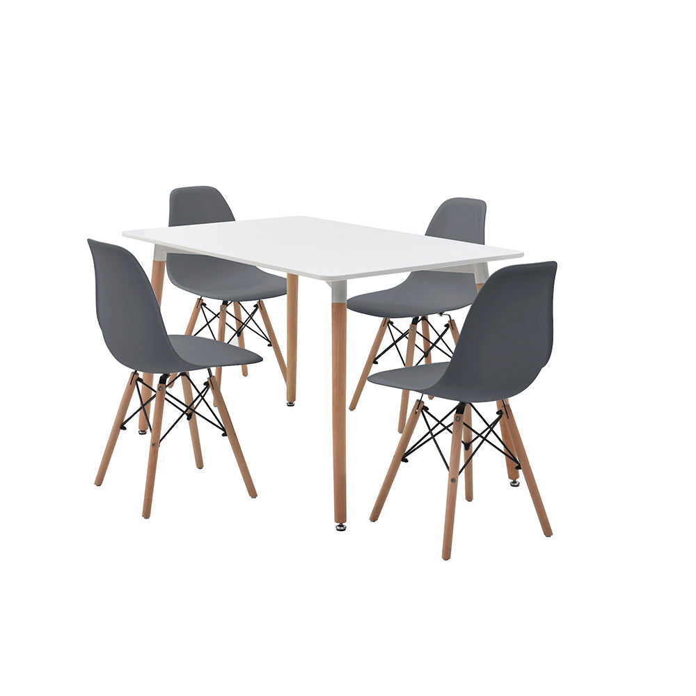 Comedor Munich con 4 sillas Oslo - Blanco y Gris - Tugow