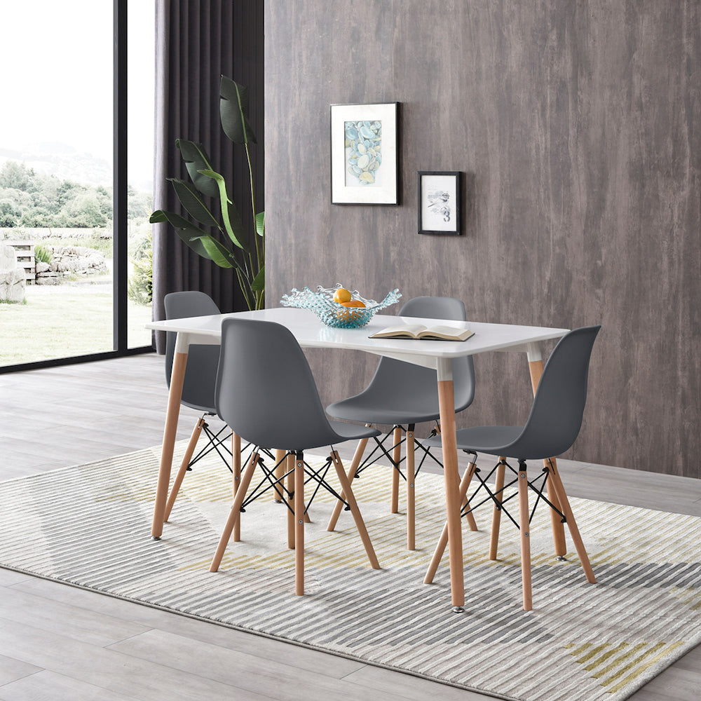 Comedor Munich con 4 sillas Oslo - Blanco y Gris - Tugow