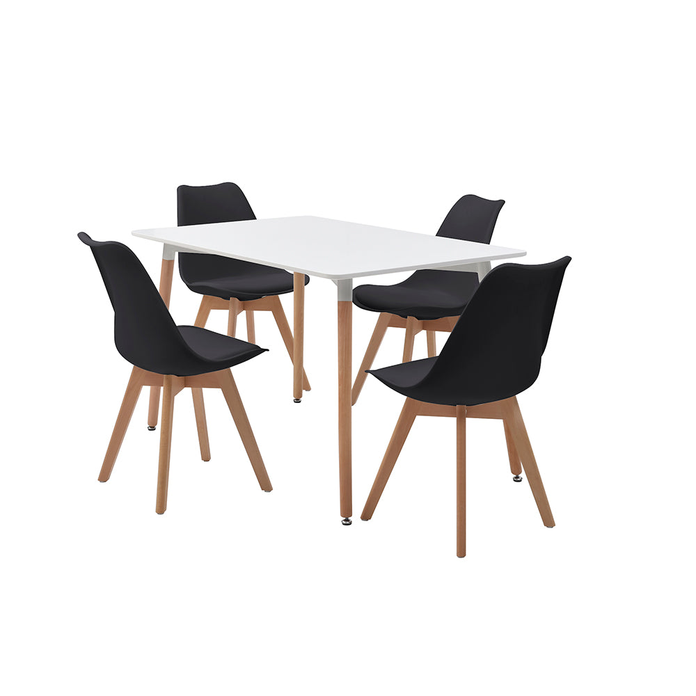 Comedor Munich con 4 sillas Helsinki - Blanco y Negro - Tugow