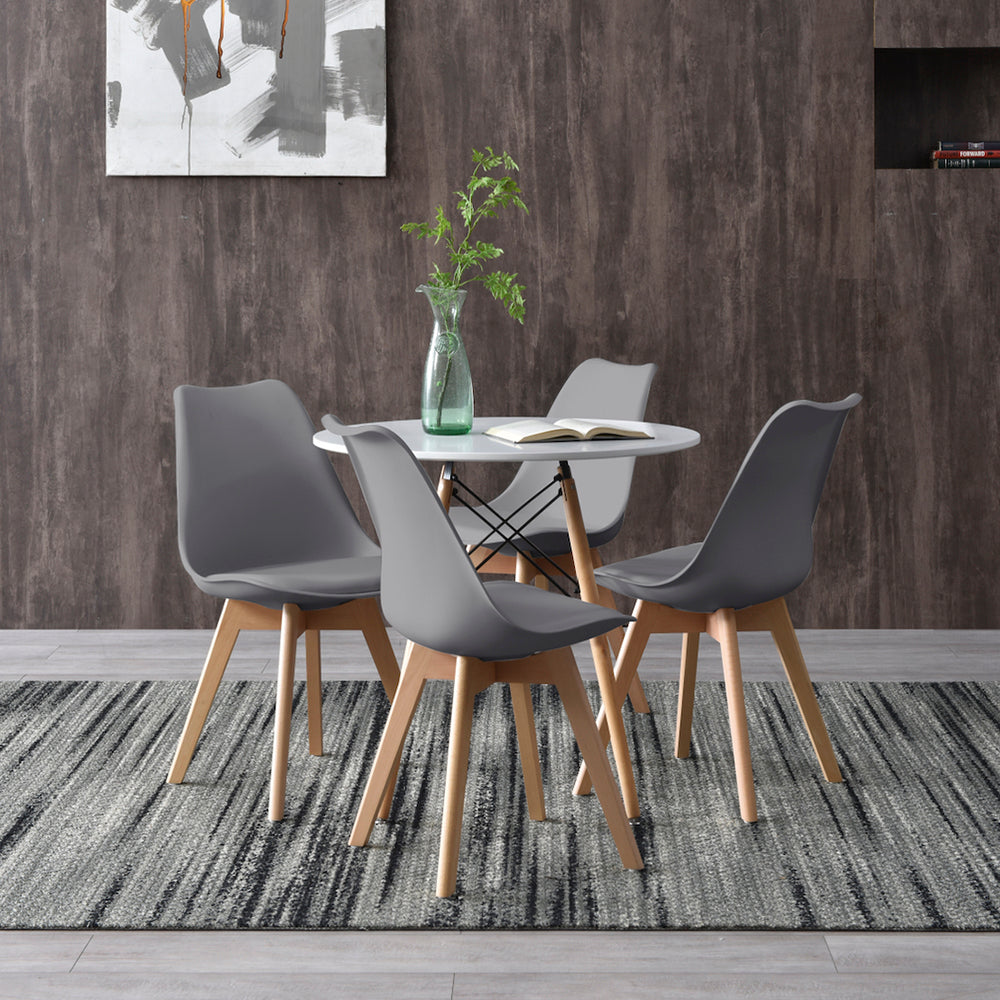 Comedor Munich con 4 sillas Helsinki - Blanco y Gris - Tugow