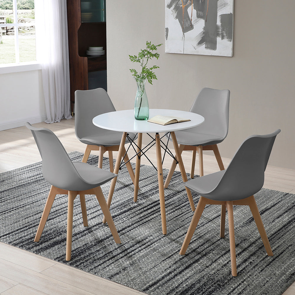 Comedor Munich con 4 sillas Helsinki - Blanco y Gris - Tugow