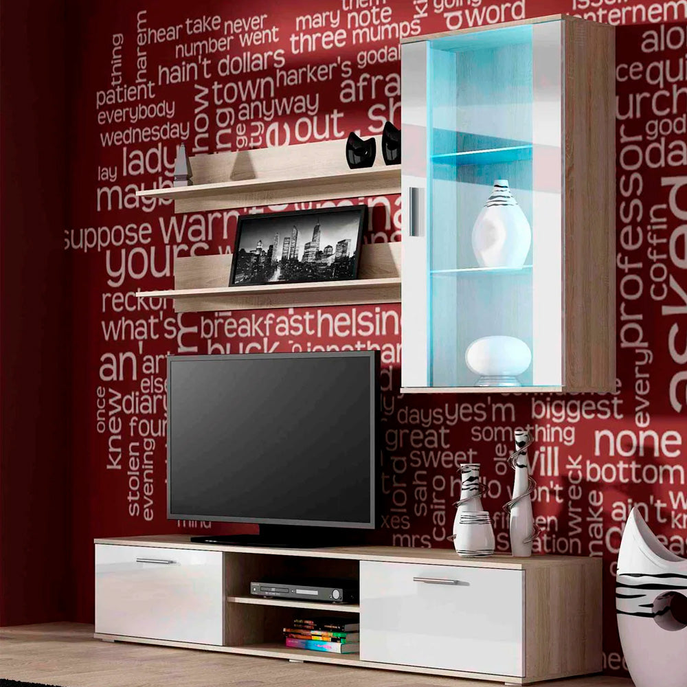 Mueble para tv Dushka - Color Madera y Blanco - Tugow