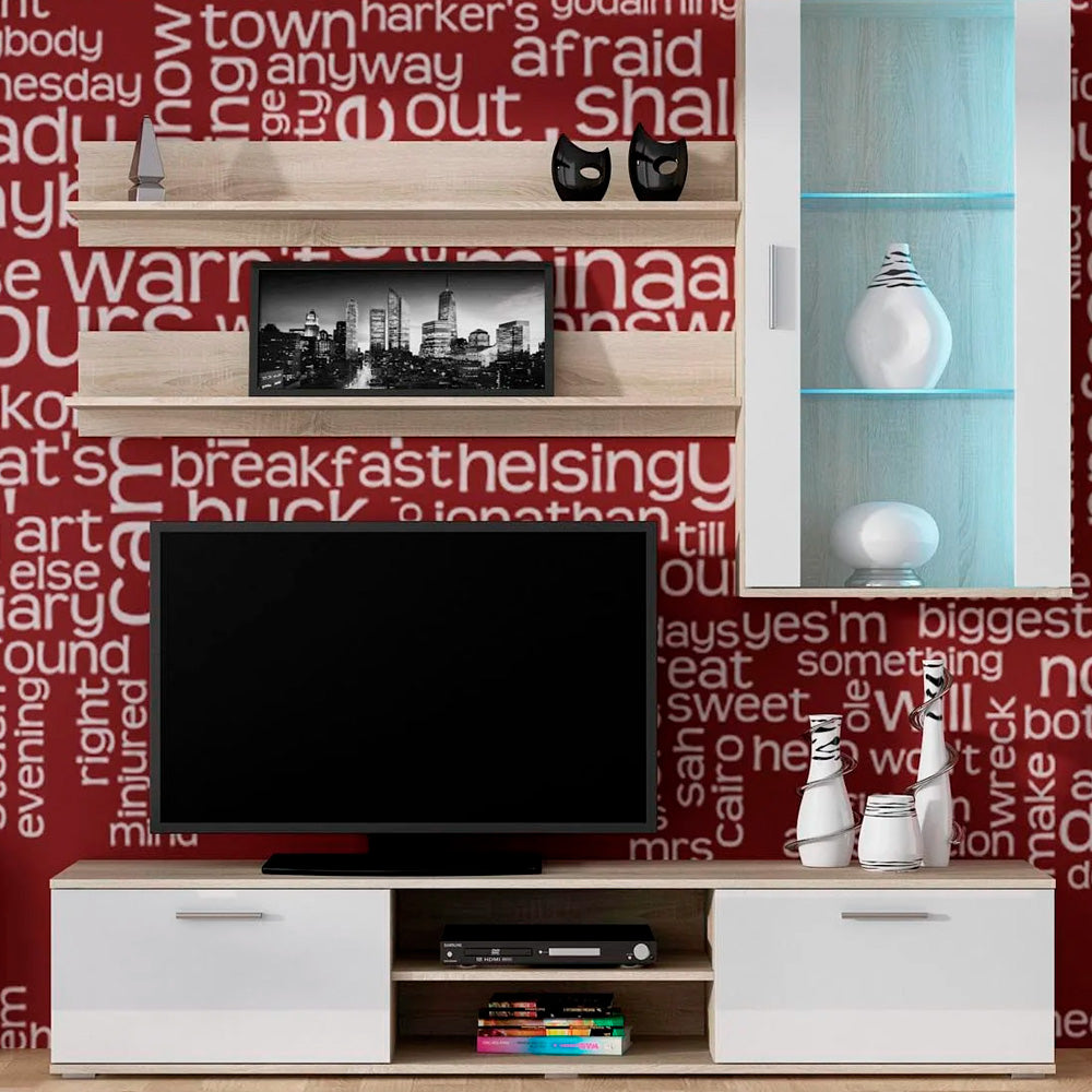 Mueble para tv Dushka - Color Madera y Blanco - Tugow