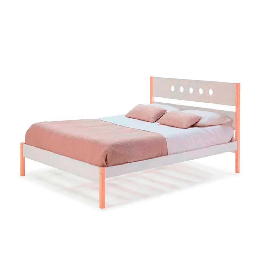 Cama matrimonial Narnia - Blanco y Madera - Tugow