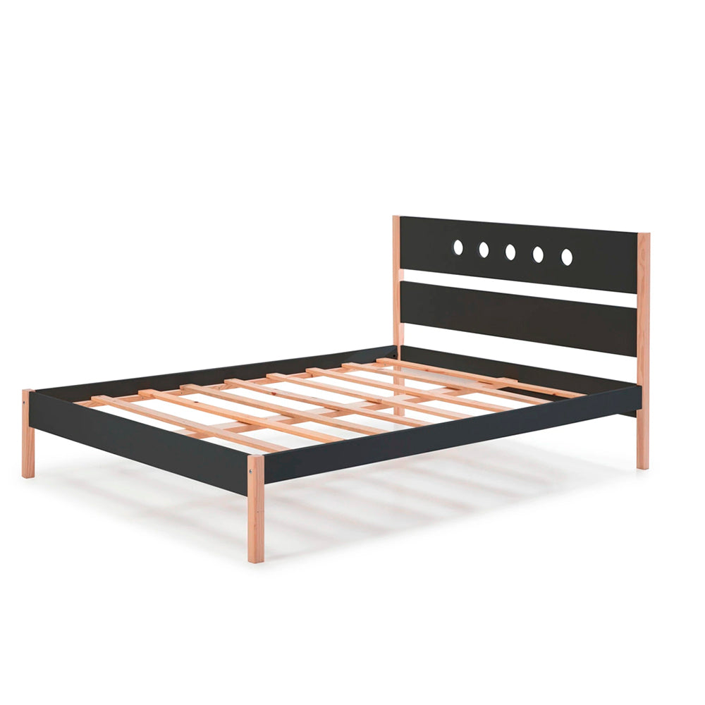 Cama matrimonial Narnia - Gris Oscuro y Madera - Tugow