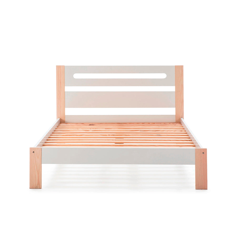 Cama matrimonial Neil - Blanco y Madera - Tugow