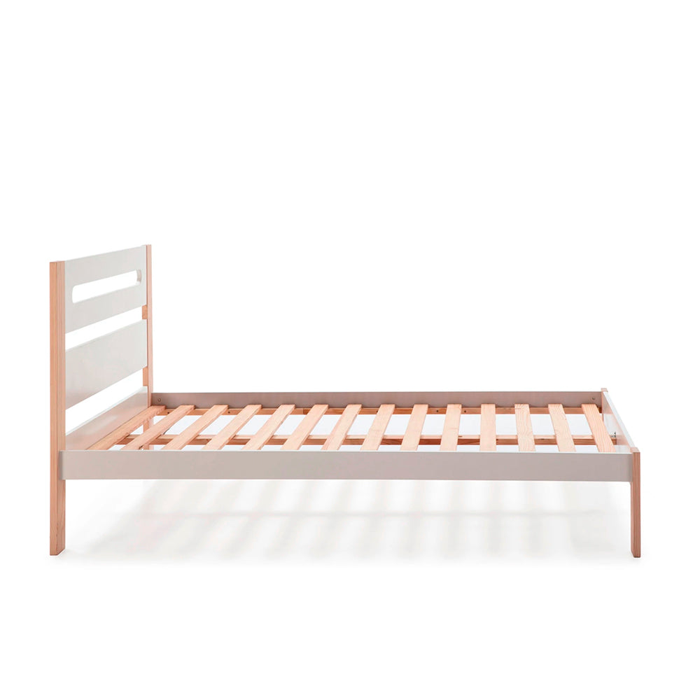 Cama matrimonial Neil - Blanco y Madera - Tugow