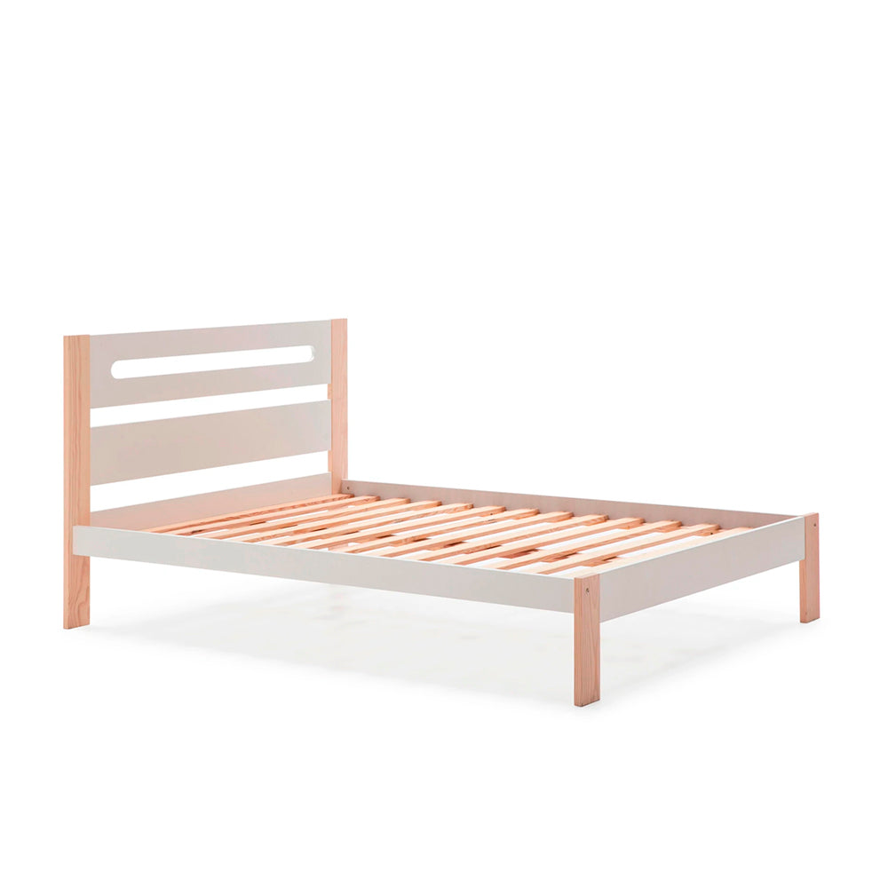 Cama matrimonial Neil - Blanco y Madera - Tugow