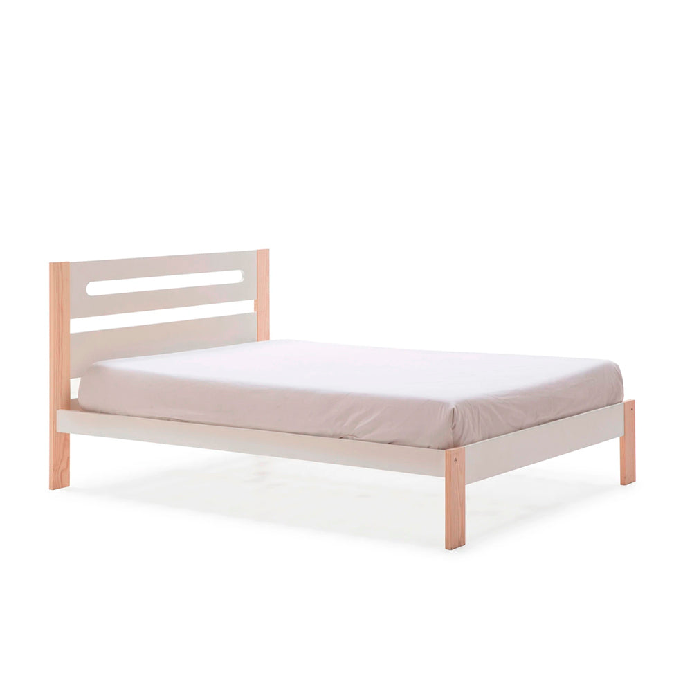 Cama matrimonial Neil - Blanco y Madera - Tugow