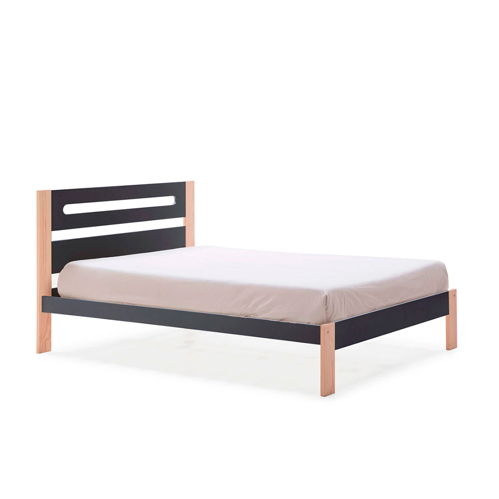 Cama matrimonial Neil - Gris Oscuro y Madera - Tugow
