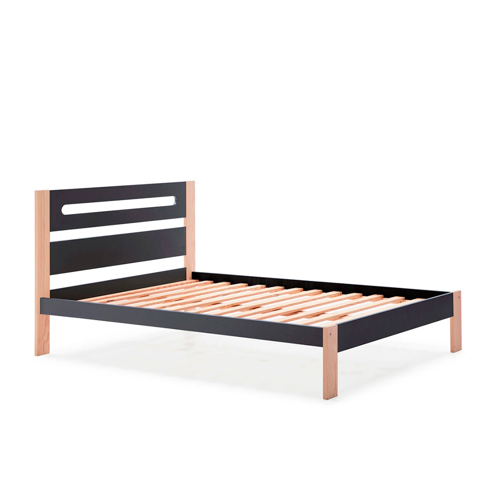Cama matrimonial Neil - Gris Oscuro y Madera - Tugow