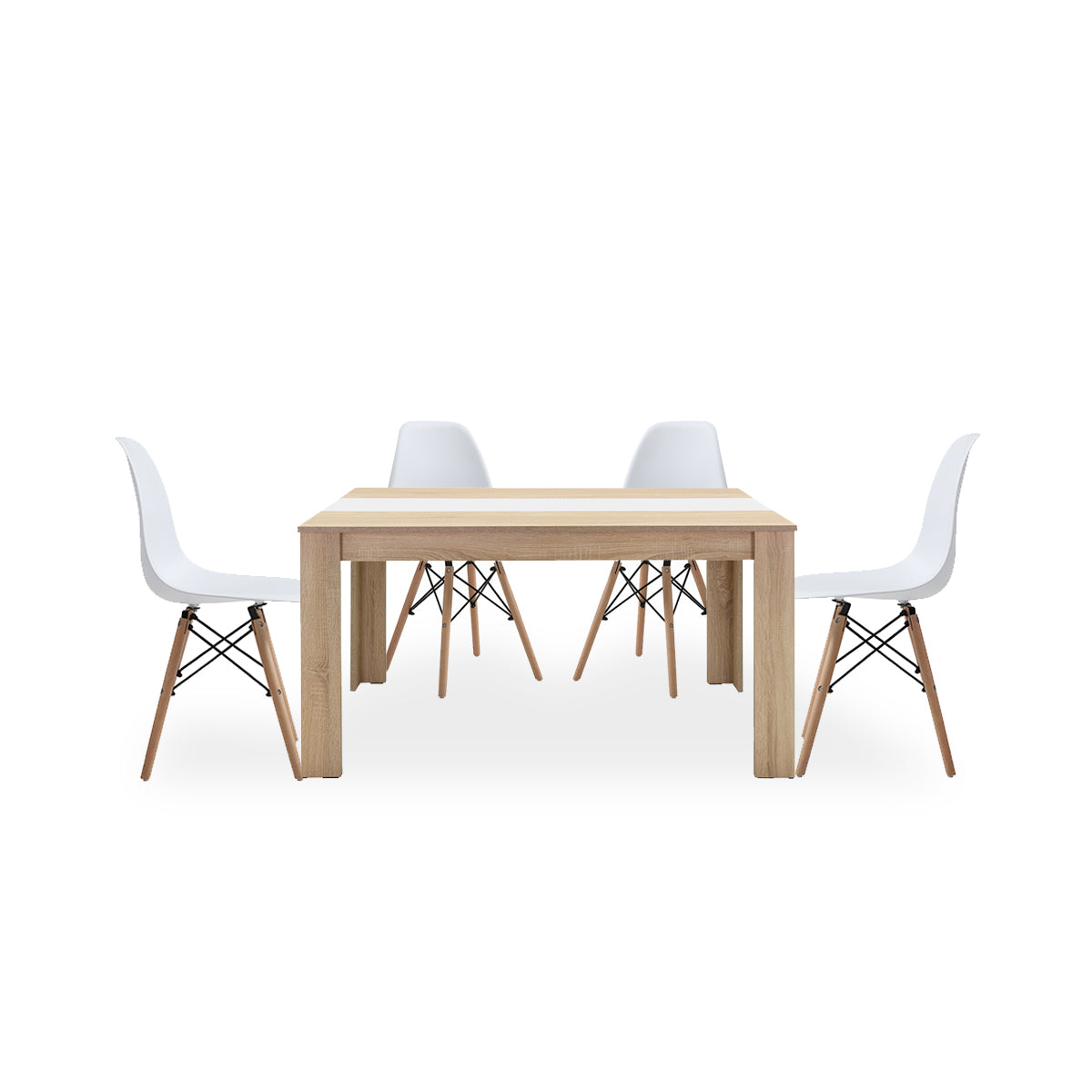 Comedor Zeus con 4 sillas Oslo - Color Madera y Blanco/Negro - Tugow