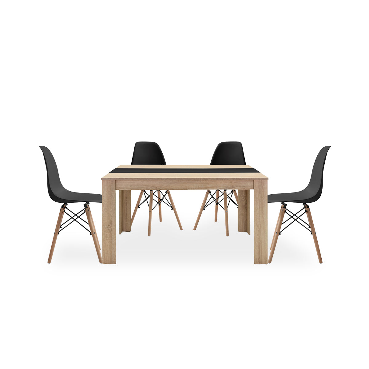 Comedor Zeus con 4 sillas Oslo - Color Madera y Blanco/Negro - Tugow