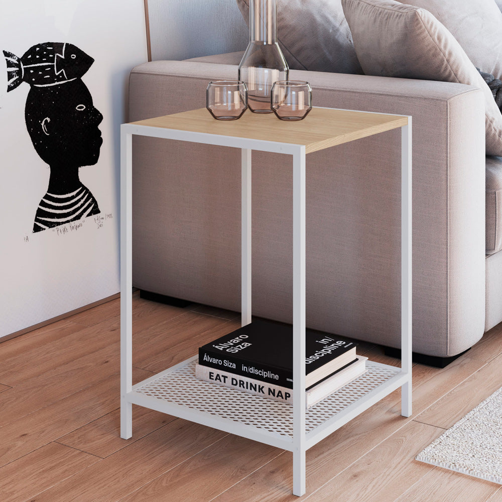 Mesa lateral Niran - Blanco y Color Madera - Tugow