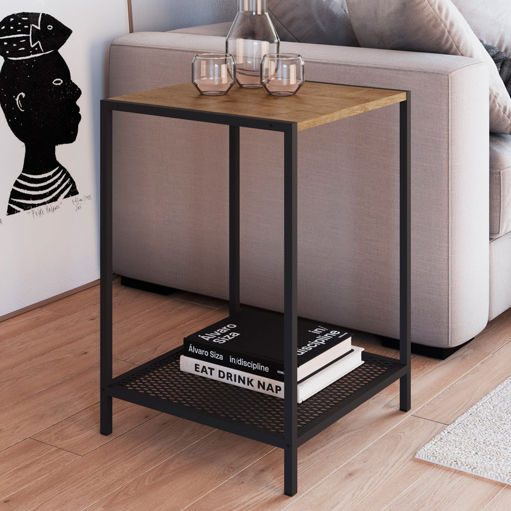Mesa lateral Niran - Negro y Color Madera - Tugow